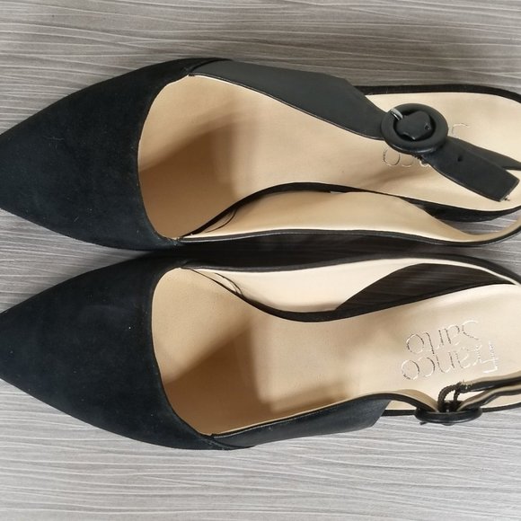 Franco Sarto Vellez Slingback kitten heel Pumps, Black Suede, Womens Size 7.5 - Picture 9 of 11